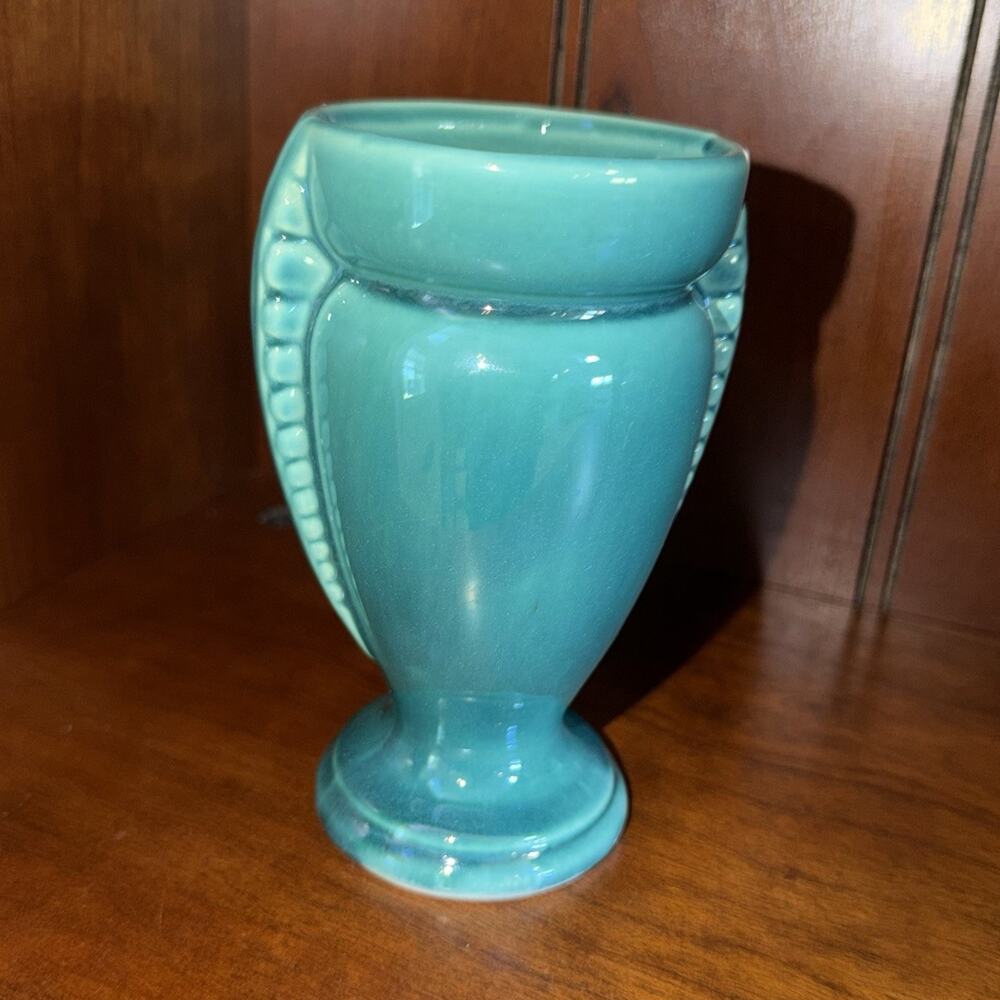 Vintage Shawnee Pottery USA Art Deco Turquoise Urn Vase 5.5” MCM